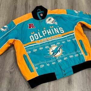 4XL Miami Dolphins Vintage NFL Licensed Genuine Patch Embroidered Canvas Coat